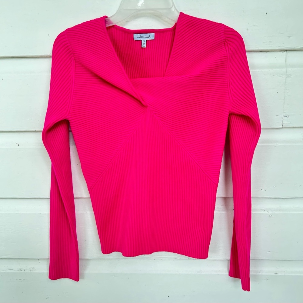 White Birch Barbie Pink Wrap V Neck Ribbed Sweater